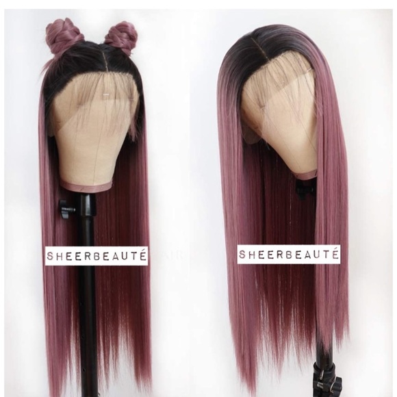 22inch Long Straight Purple Lace Front Wig